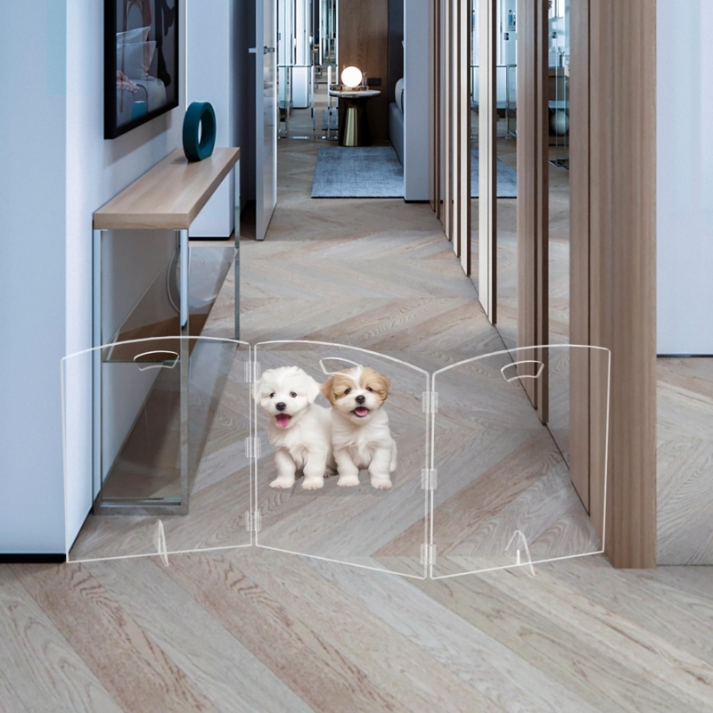 Clear Acrylic Pet Gate Freestanding Foldable Cutout Handles (68/75)
