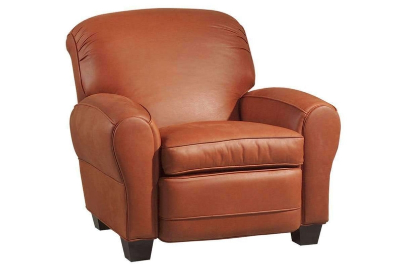 Club Chair Recliner: Traditional Leather, Rolled Arms. Classic Library Chair.