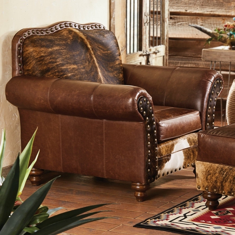 Club Chair Tri Color Hide Nailhead Trim Rolled Arms Western Ranch