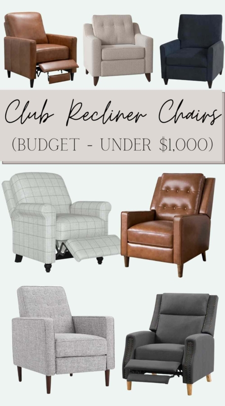 Club Recliner Chairs Tapered Legs Windowpane Plaid Fabric