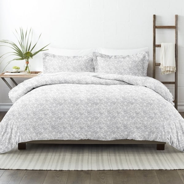 Coarse Paisley Duvet Cover Set: Light Gray Monochrome for Modern Boho