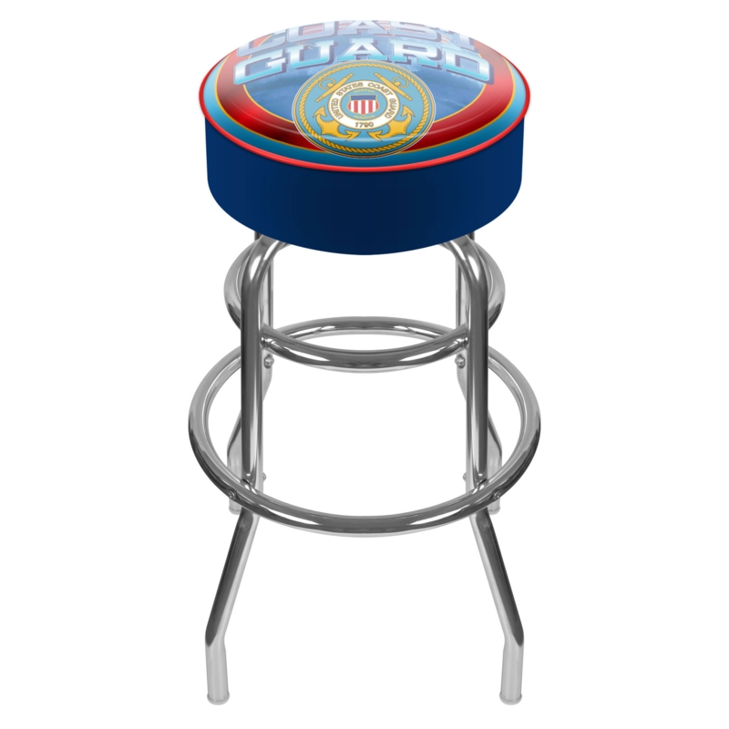 Coast Guard Bar Stool, Custom Graphic Top, Dual Footrest Rings
