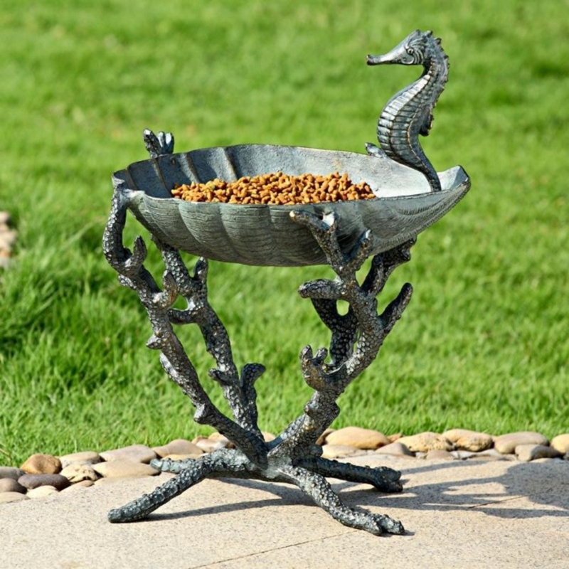 Coastal Bird Bath with Seahorse Accent and Coral Inspired Base