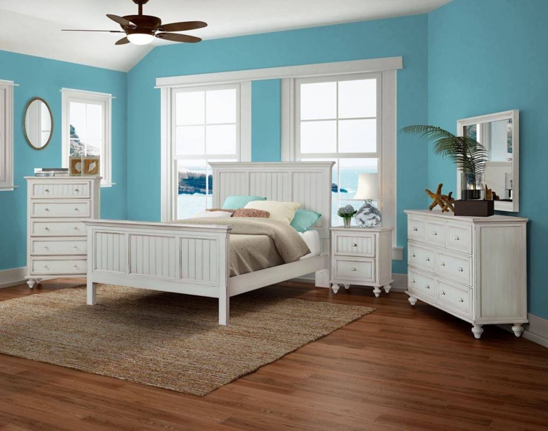 Coastal Cottage King Bed with Beadboard Panels and Distressed White