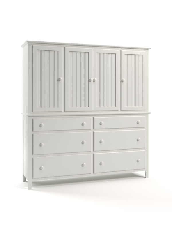 Coastal Cottage Large Six Drawer Dresser with Beadboard Detailing