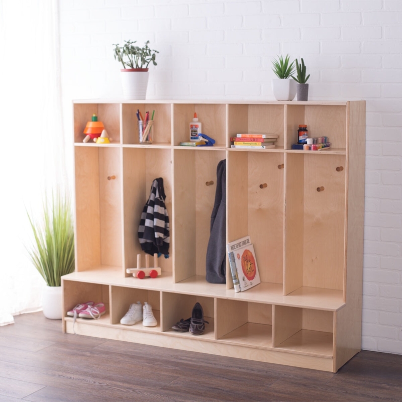 Coat Cubby with Light Plywood Construction and Integrated Coat Pegs