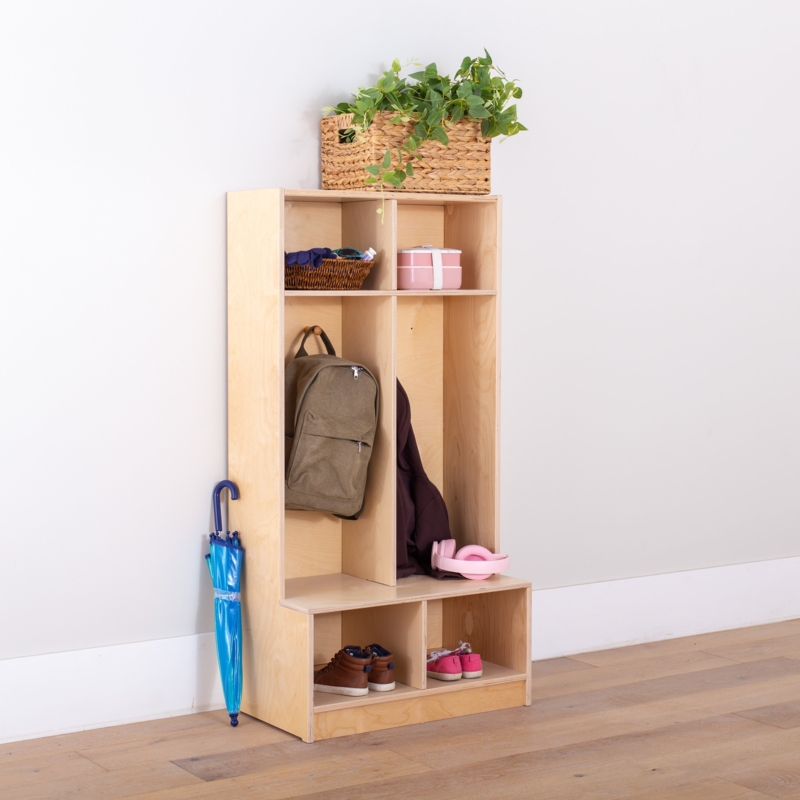 Coat Cubby with Tiered Construction and Pegs, Small Space Coat Rack