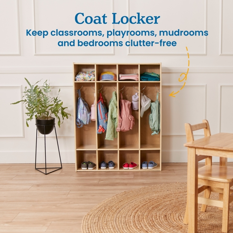 Coat Locker with Eight Shoe Compartments, Birch Classroom Cubby Unit
