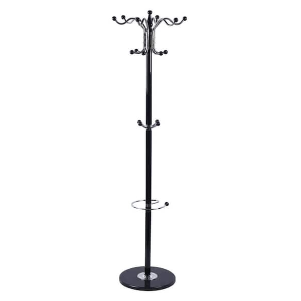 Coat Rack Black Metal Marble Base 16 Hooks Umbrella Stand