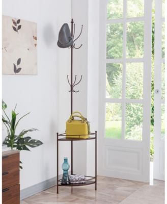 Coat Rack Bronze Corner Stand 12-Hook Two-Tier Shelves