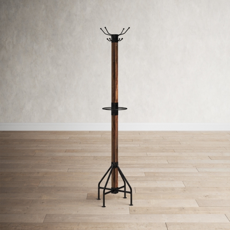 Coat Rack Rustic Industrial Antler Hooks Square Timber Post