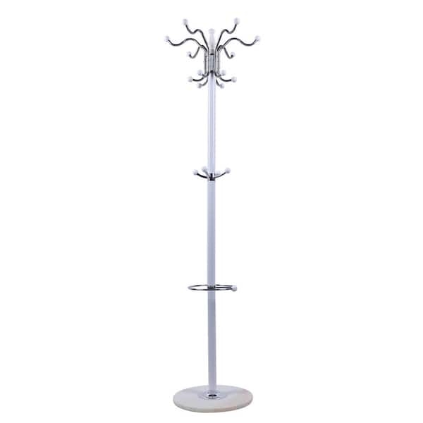 Coat Rack White Metal Marble Base Ball Tips Polished Chrome