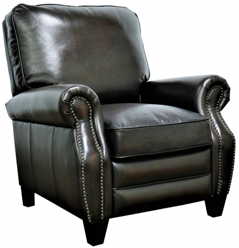 Coffee Brown Leather Recliner with Plush Backrest and Nailheads
