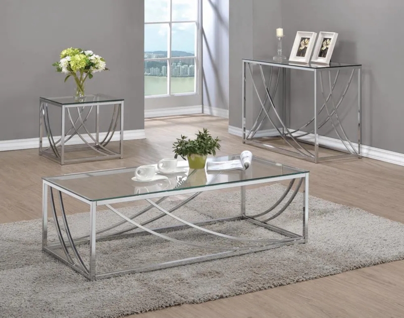 Coffee Table Arched Supports Rectangular Glass Curved Accents