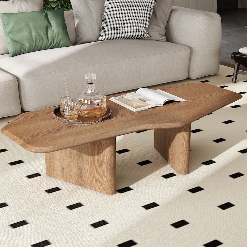 Coffee Table Ash Veneer Chunky Legs Japandi Style
