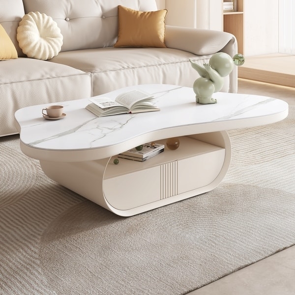 Coffee Table Capsule Storage Base Faux Marble Top