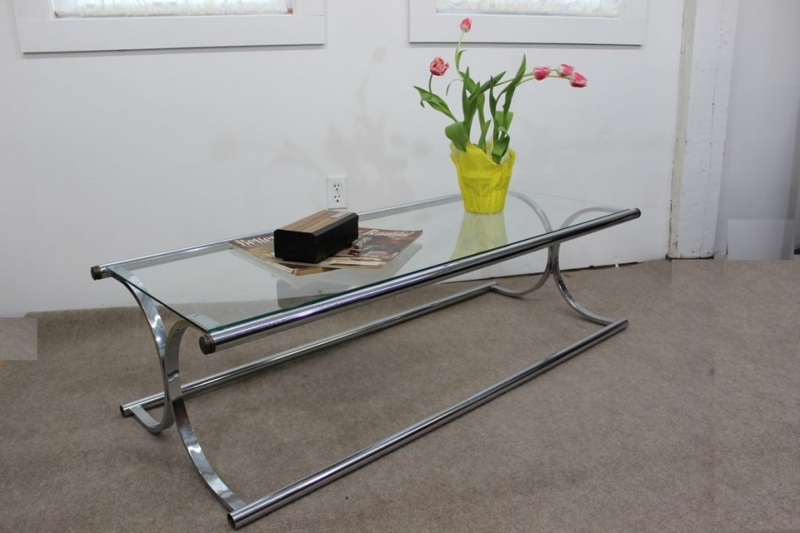 Coffee Table Curved Leg Frame Rectangular Glass C-Shape Supports