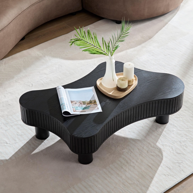 Coffee Table Fluted Apron Matte Black Scandinavian Style