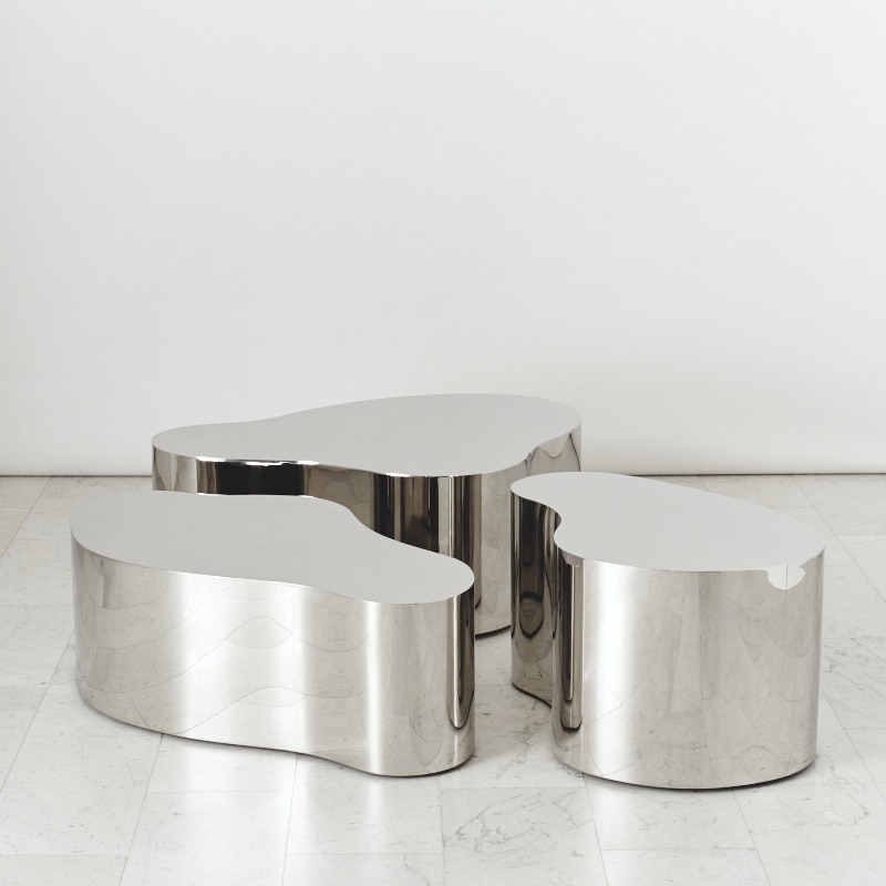 Coffee Table Mirrored Stainless Steel Nesting Trio Sculptural