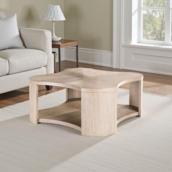 Coffee Table Quatrefoil Shape Natural Oak Lower Shelf