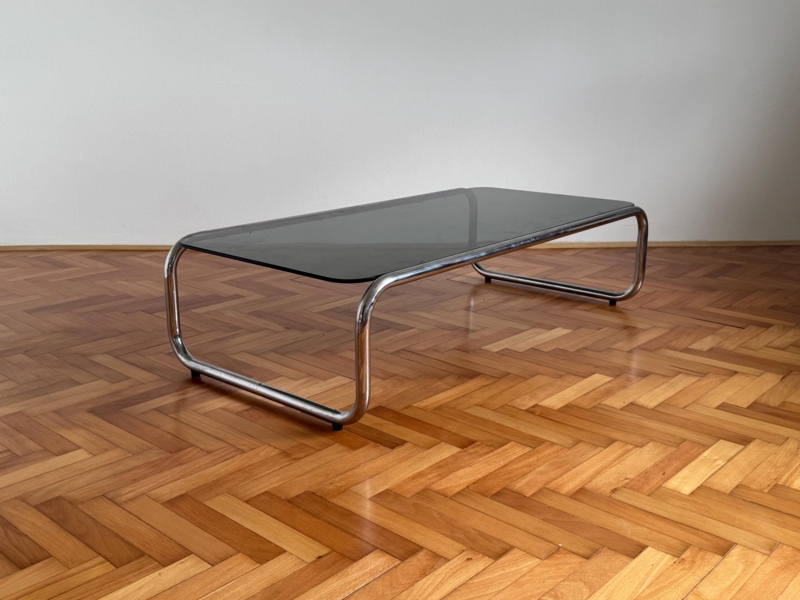 Coffee Table Smoked Glass Rectangular Top Tubular Bauhaus Style