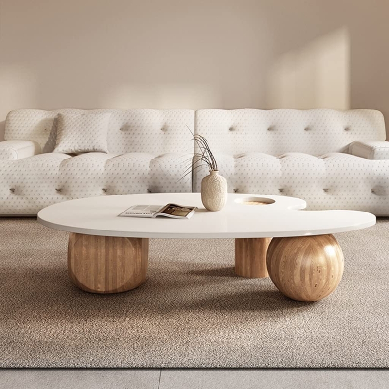 Coffee Table Spherical Base Asymmetrical Top Wabi-Sabi Style