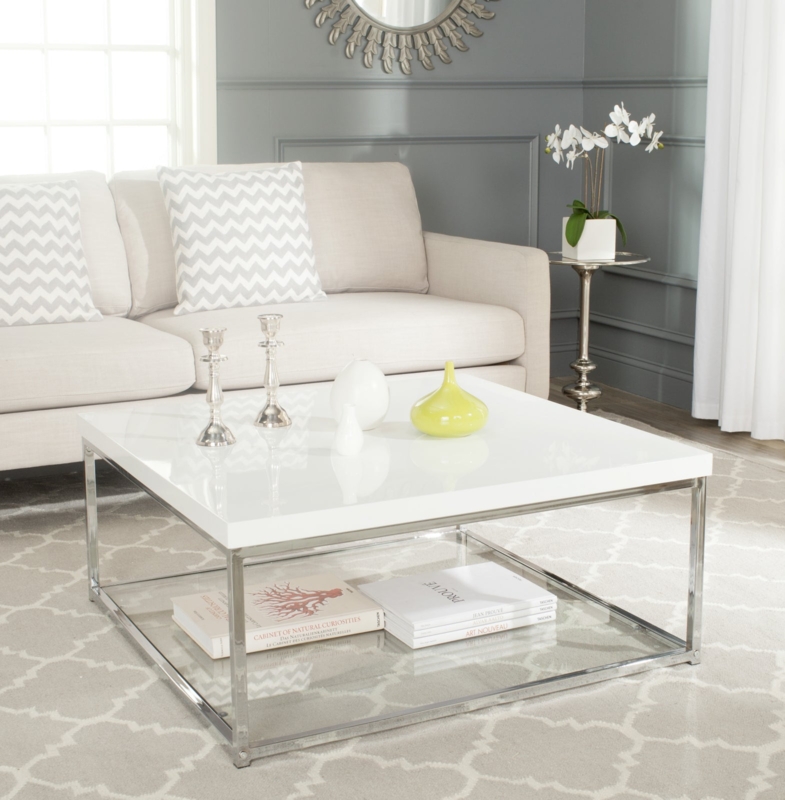 Coffee Table Square High Gloss White Top Polished Chrome Frame