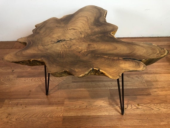 Coffee Table Teak Root Slab Hairpin Legs Rustic Contemporary