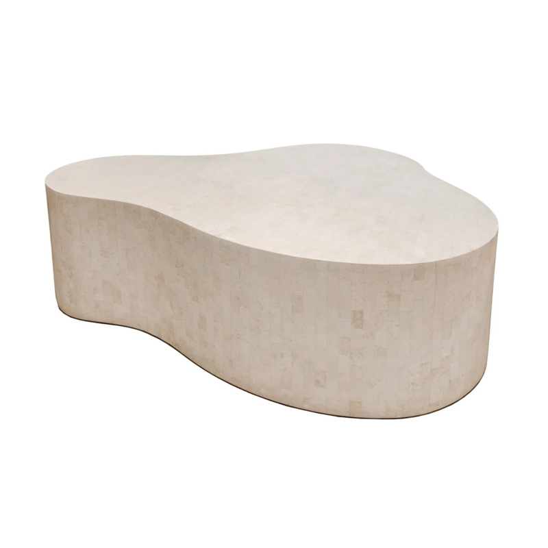 Coffee Table Tessellated Travertine Grid Pattern Plinth Base