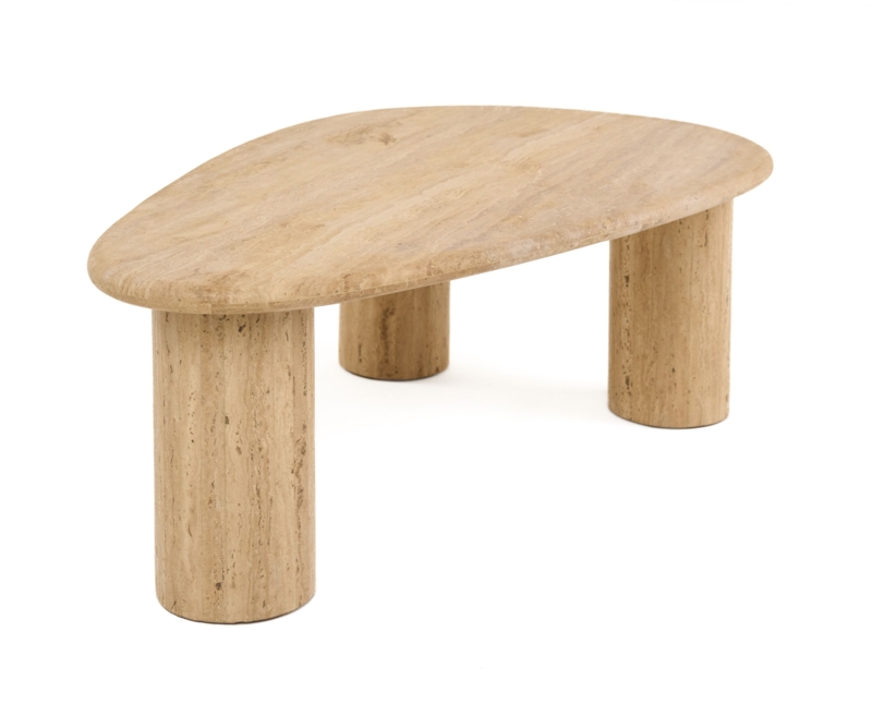 Coffee Table Travertine Marble Pillar Legs Organic Stone