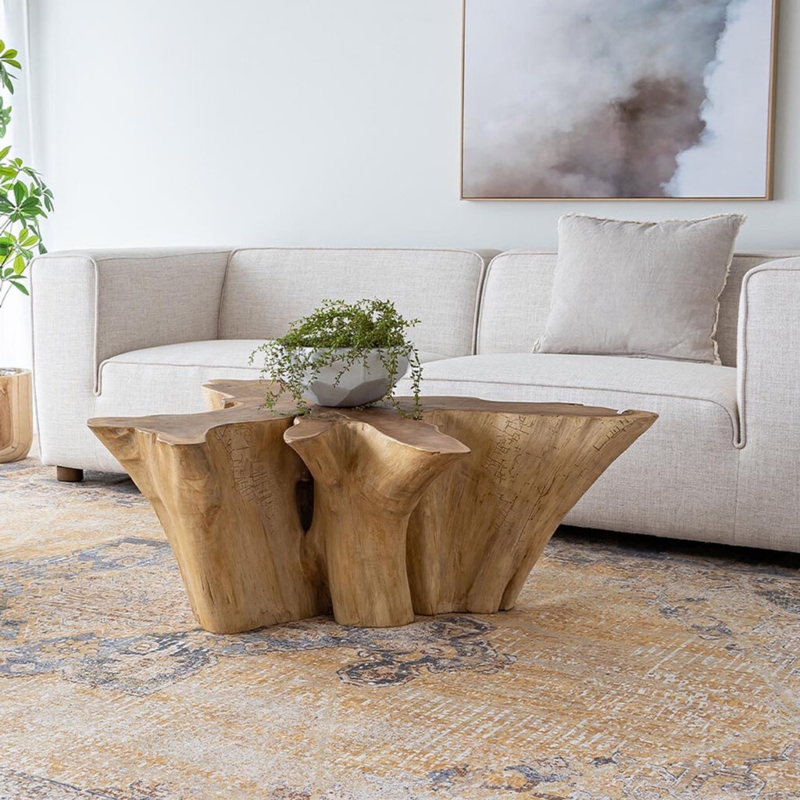 Coffee Table Tree Trunk Base Organic Wood Sculptural Form