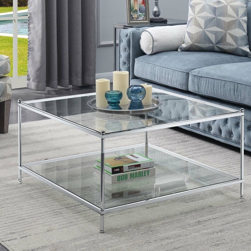 Coffee Table Two Tier Slim Frame Square Glass Ball Finials