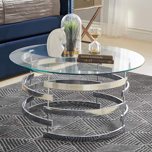 Coffee Table Vortex Base Round Glass Polished Chrome Spiral Design