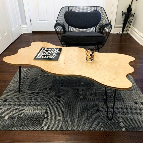 Coffee Table Wavy Shape Birch Plywood Hairpin Legs Organic