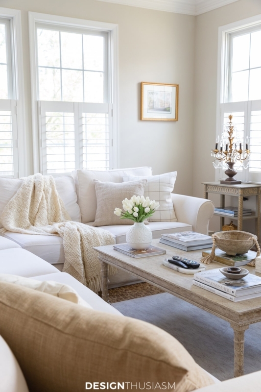 Coffee Table: Whitewashed Wood Furniture with Ornate Turned Legs