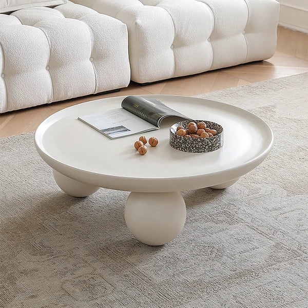 Coffee Table with Ball Legs, Off-White Tray Top Design