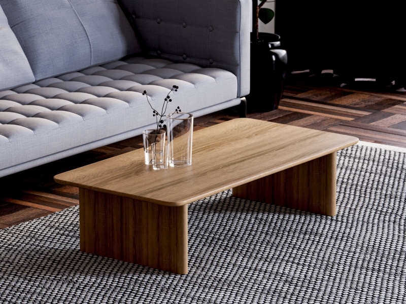 Coffee Table with Slab Legs, Rounded Oak Corners & Low Profile