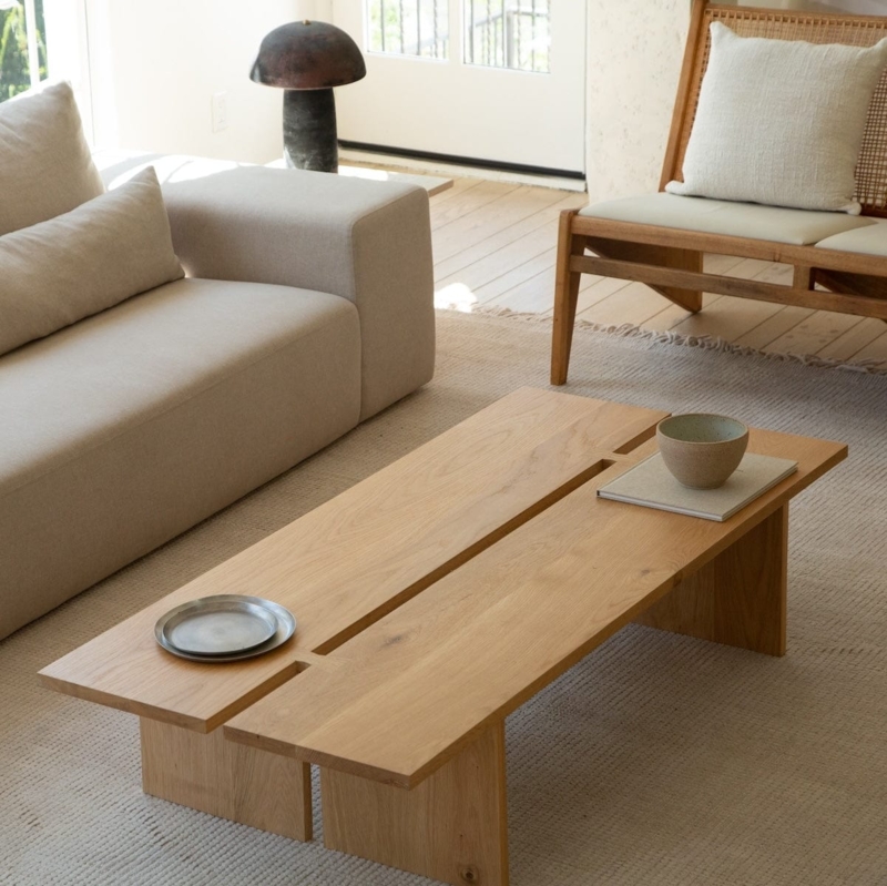 Coffee Table with Split Plank Top & Low Profile Slab Base