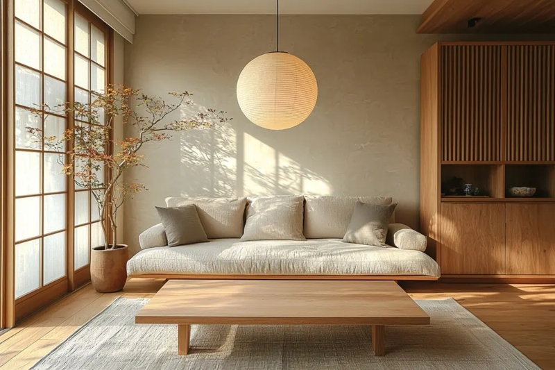 Coffee Table with Thick Legs, Low Profile Natural Light Oak