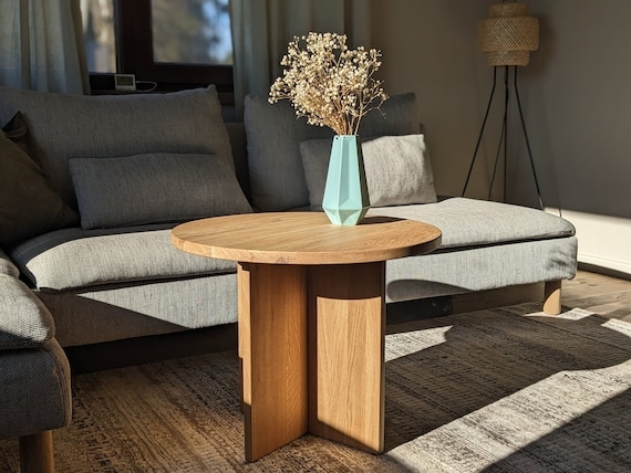 Coffee Table with Three Panel Solid Oak Pedestal Base