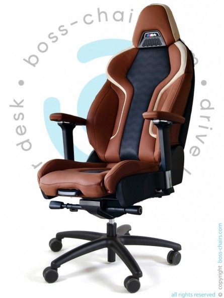 Cognac Leather-Like Office Chair with Automotive BMW M-Series Design