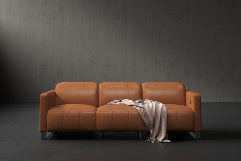 Cognac Leather Power Recliner with Zero Wall Design