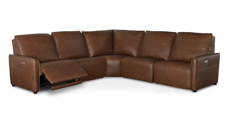 Cognac Leather Reclining Sectional Modular Pillow Back Transitional