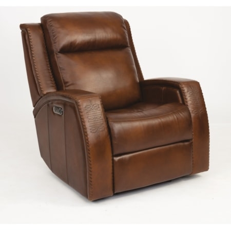 Cognac Power Gliding Recliner with Embossed Detailing