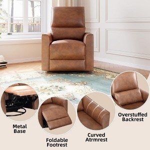 Cognac Swivel Rocking Recliner with Foldable Footrest