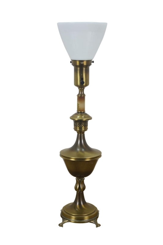 Colonial Brass Table Lamp with Trophy Urn Base and Tripod Scroll Feet