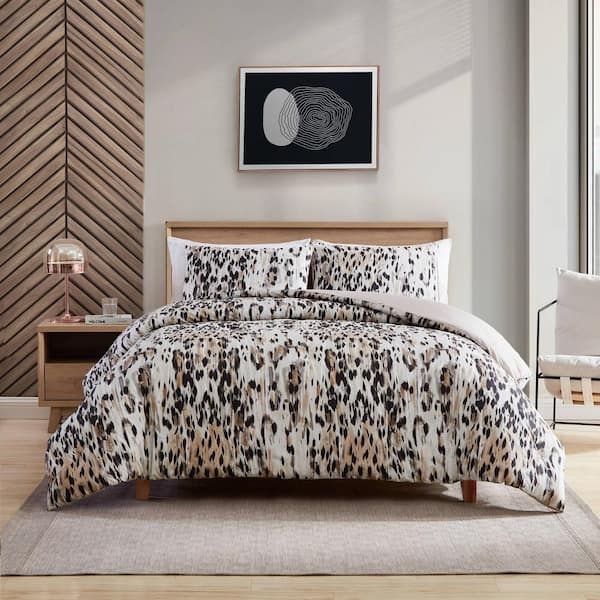 Comforter Set Abstract Leopard Print Cotton Fabric Warm Tonal Palette
