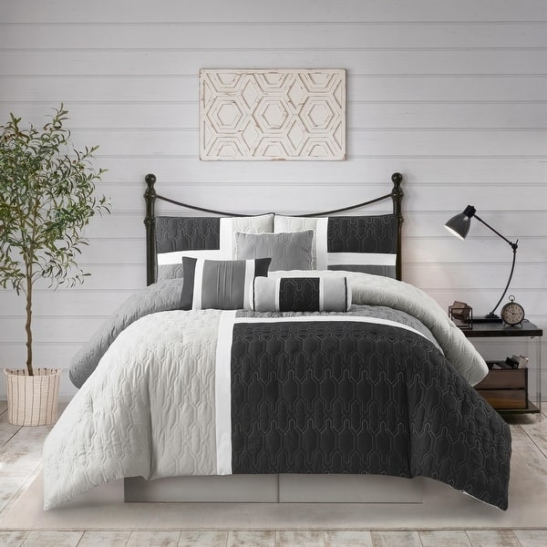 Comforter Set Colorblock Design Geometric Stitching Transitional Style