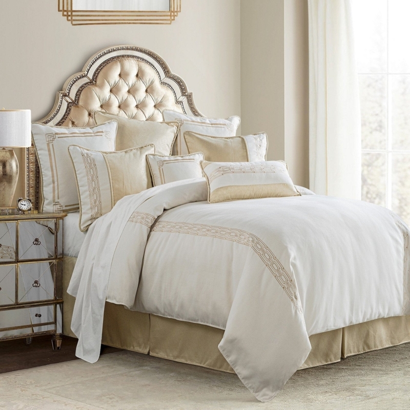 Comforter Set Geometric Embroidery Hollywood Glam Champagne Gold Finish