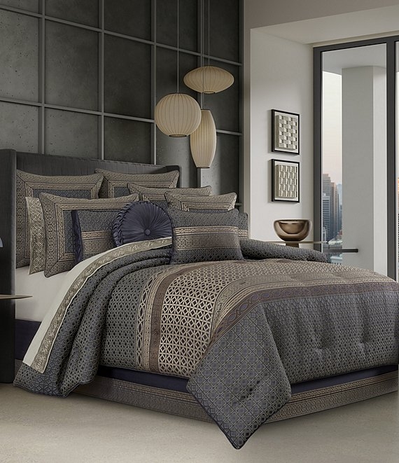Comforter Set Geometric Engineering Industrial Vibe Charcoal Slate